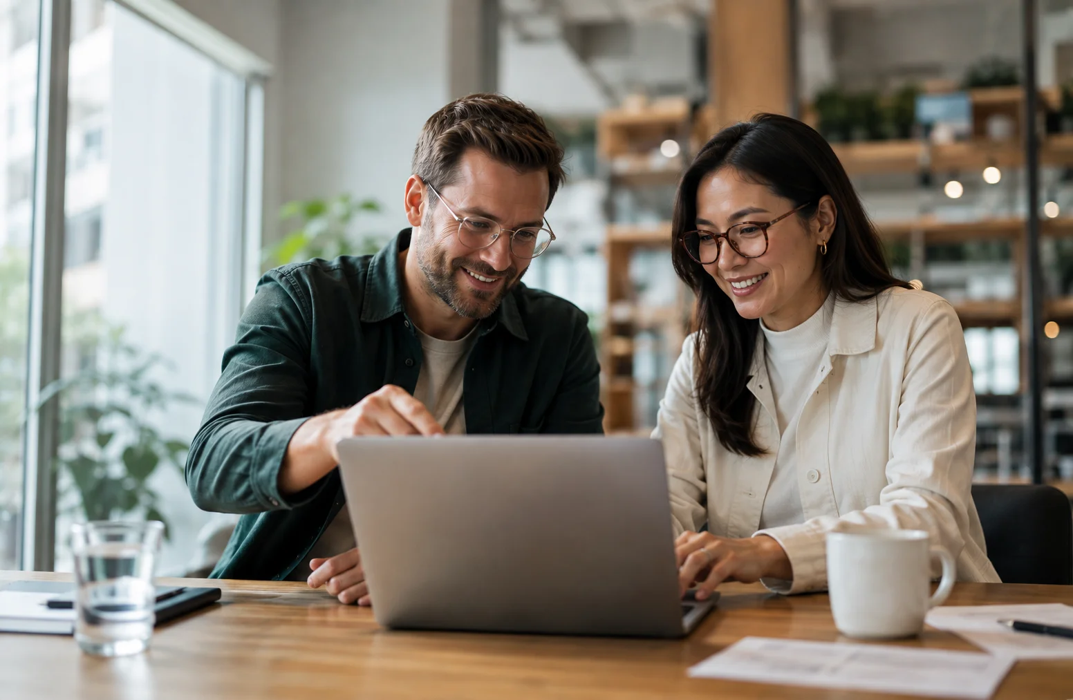 Business partners reviewing an online course